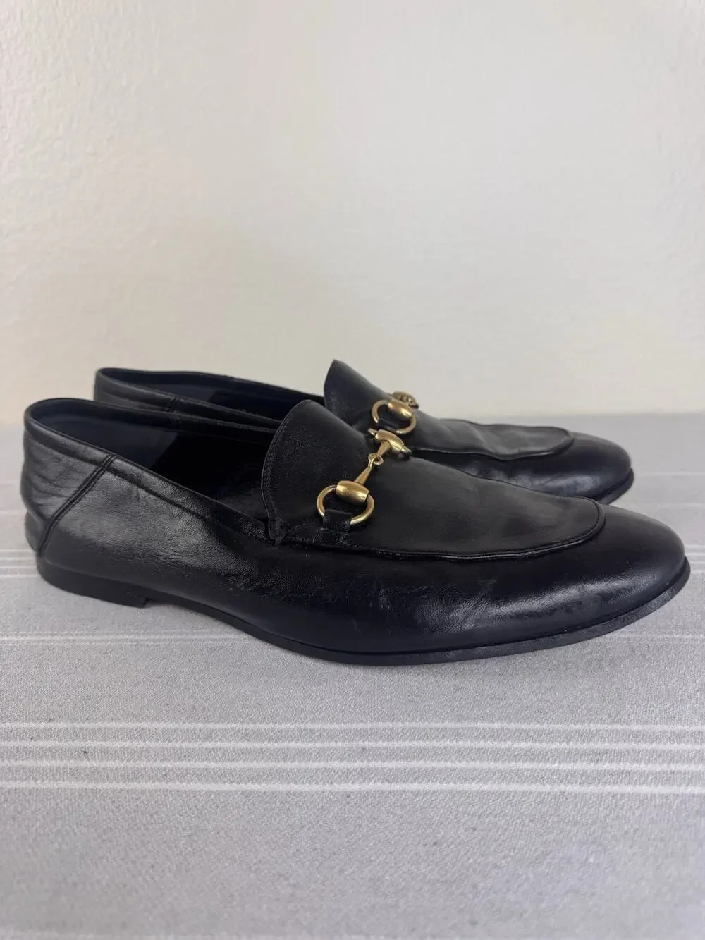 Gucci Brixton Horsebit Leather Loafers Slip On Slipper Preppy Luxury Black 8/8.5